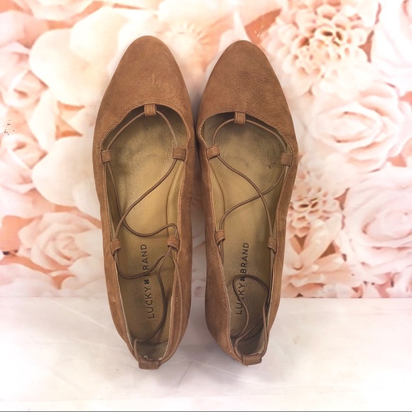 Lucky brand flats leather Aviee lace up tan Sz 9.5 - Picture 2 of 6